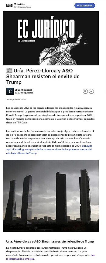 Ura, Prez-Llorca y A&O Shearman resisten el envite de Trump